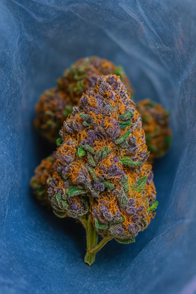 Close-up cannabis bud in bag Fruity Pebbles