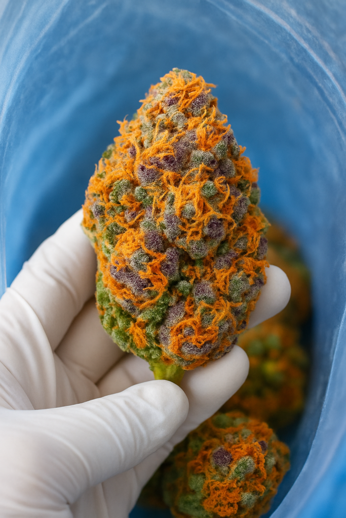 Fruity Pebbles bud in bag with hand