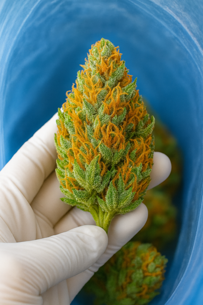 Lemon Bean bud in bag with hand