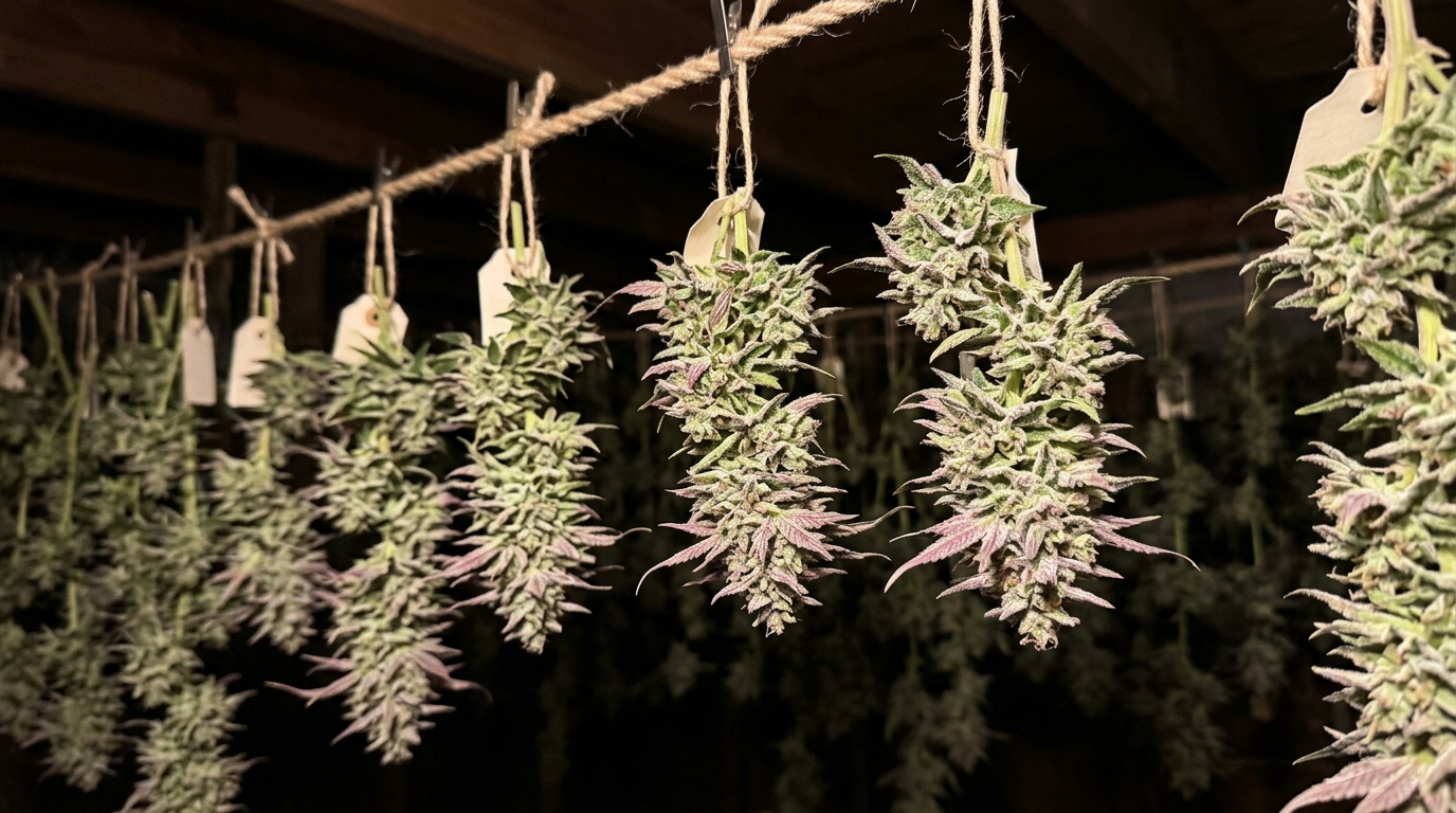 Freshly harvested Animal Mints branches hanging to dry