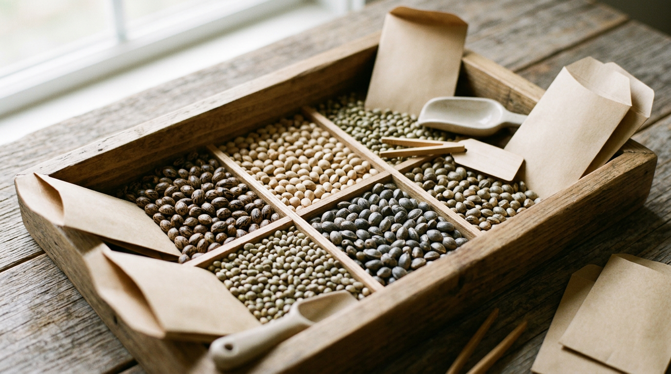 Cannabis seed collection displayed by strain showing genetic diversity and seed quality for indoor and outdoor growing in 2026