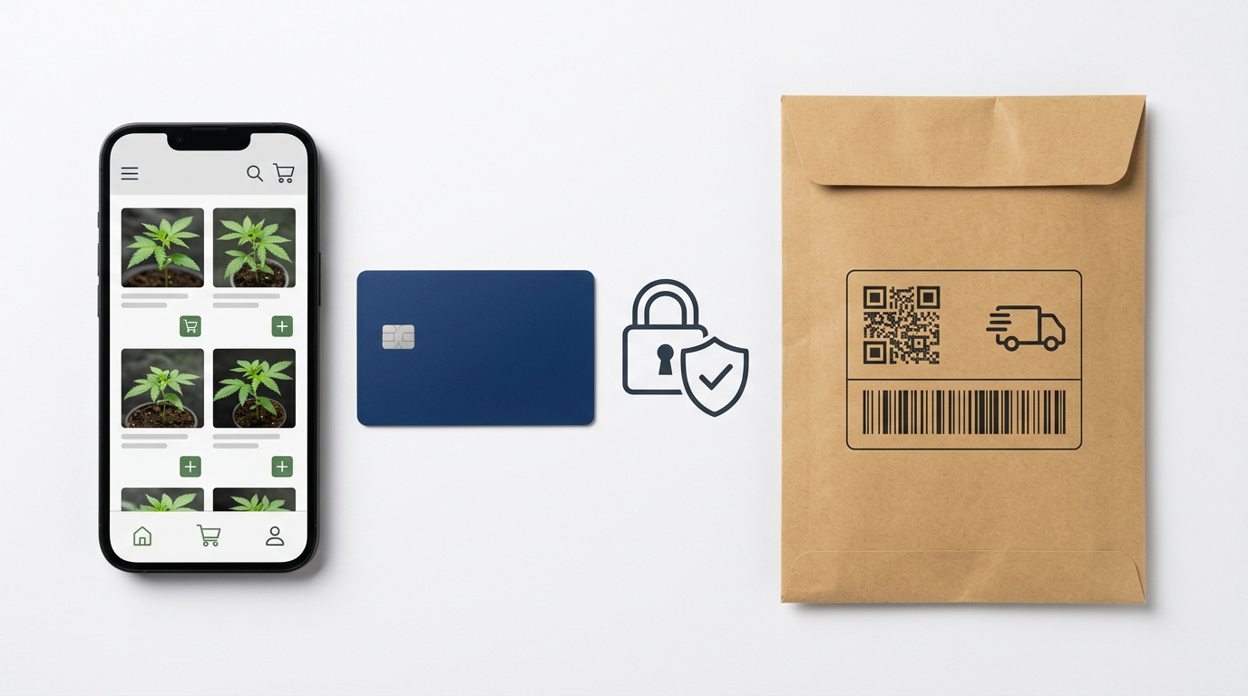 Cannabis seed purchasing checklist workflow from browsing to payment to shipment tracking