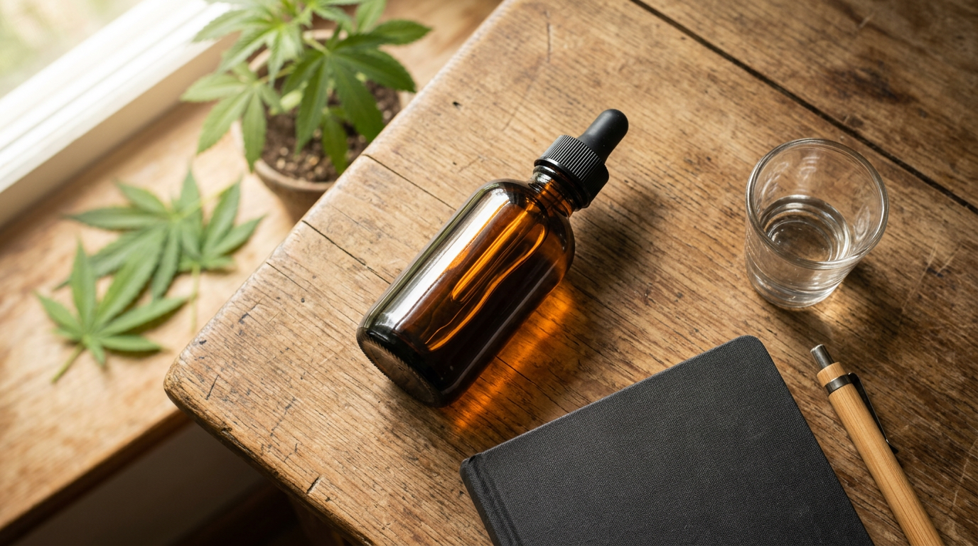 Cannabis tincture in dark glass dropper bottle showing proper storage method for long-term shelf life preservation