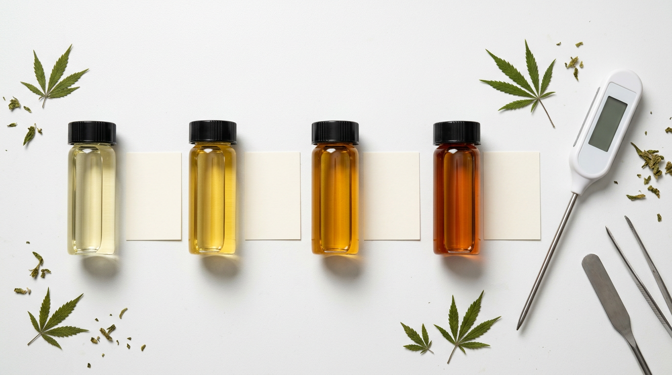 Cannabis terpene samples in glass vials showing top 5 terpenes myrcene limonene beta-caryophyllene for strain selection