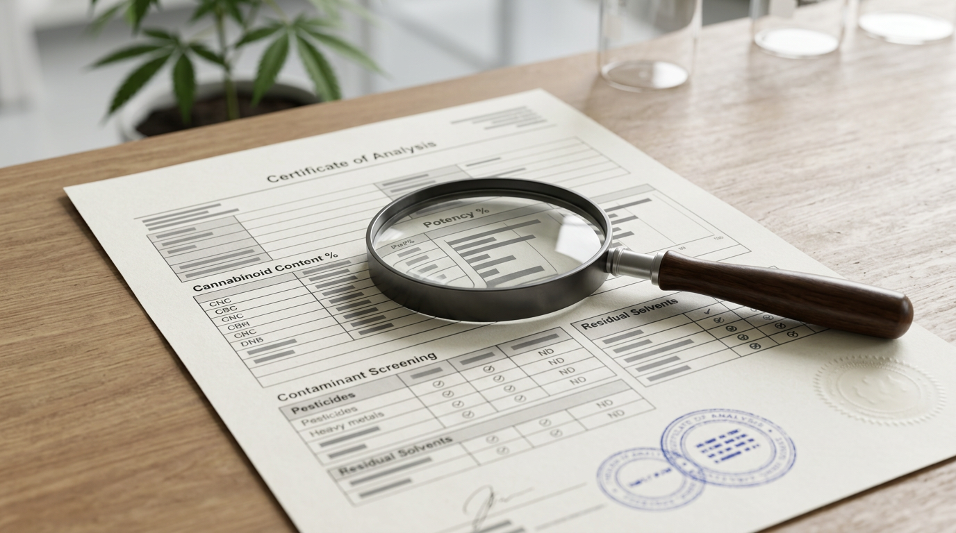 Third-party laboratory Certificate of Analysis for cannabis topical showing verified cannabinoid potency and purity testing results