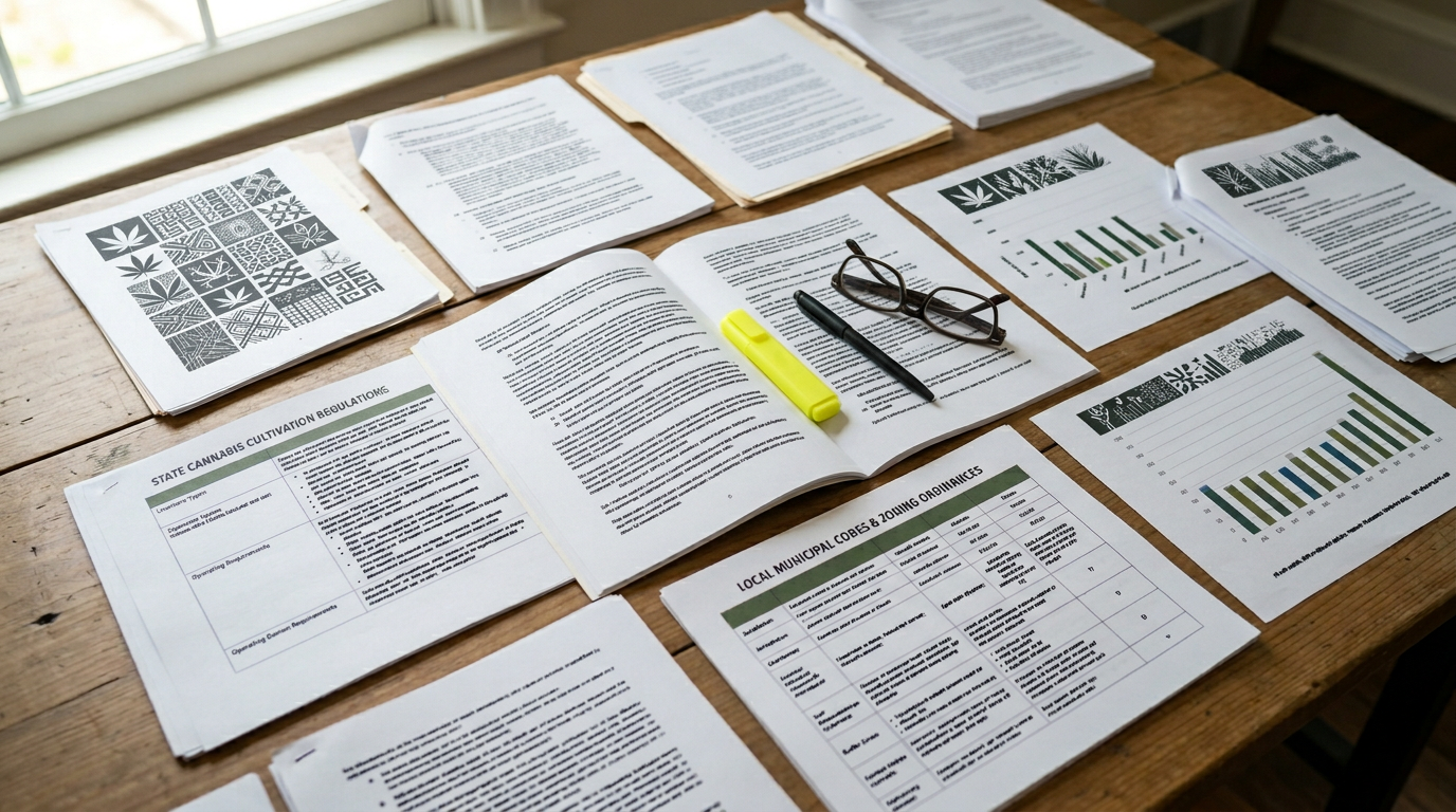 State and local cannabis home grow legal documents and regulations spread for compliance verification