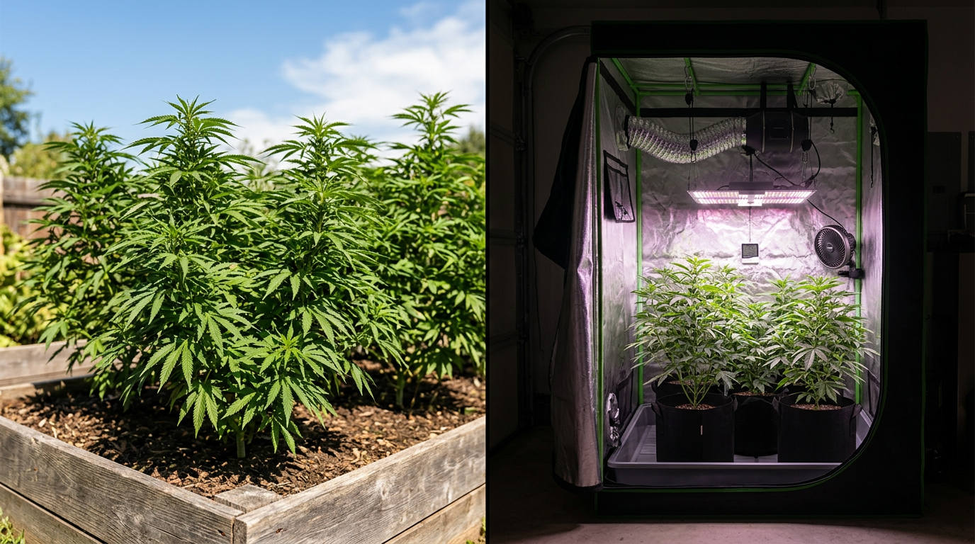 Indoor grow tent versus outdoor garden cannabis cultivation environments comparison for home growers