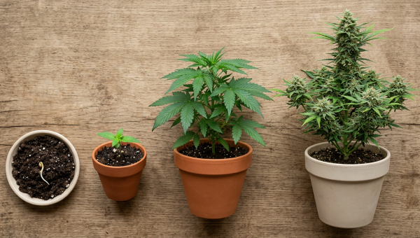 Cannabis plant growth stages from seed to flowering