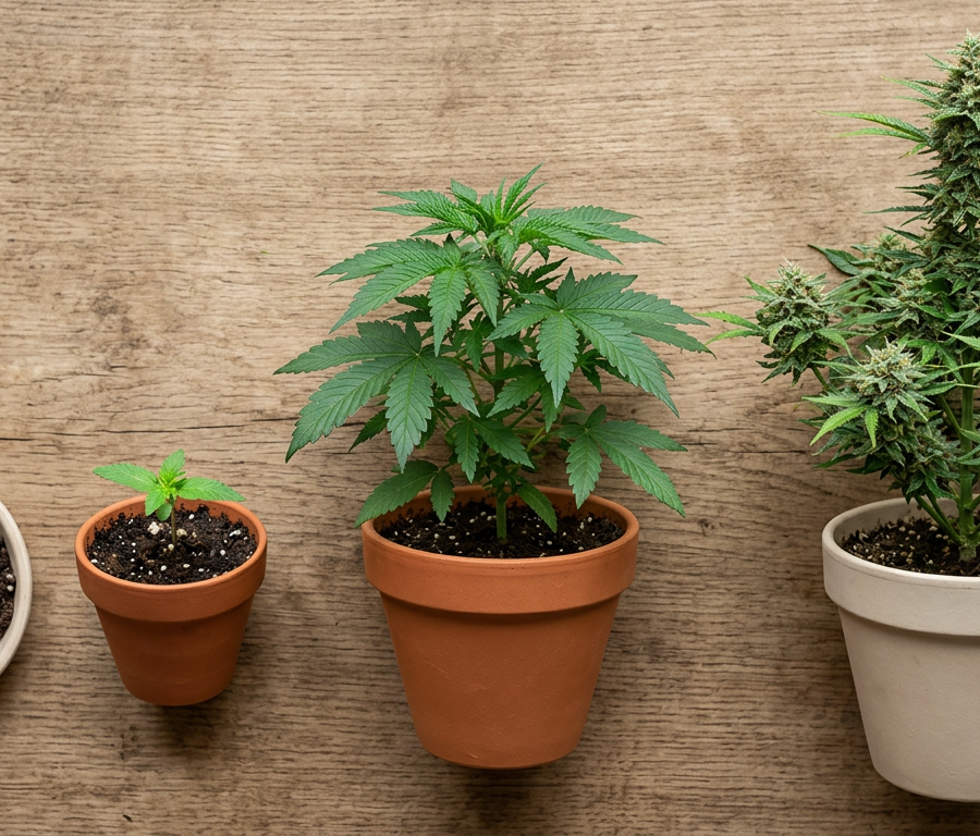 Cannabis plant growth stages from seed to flowering