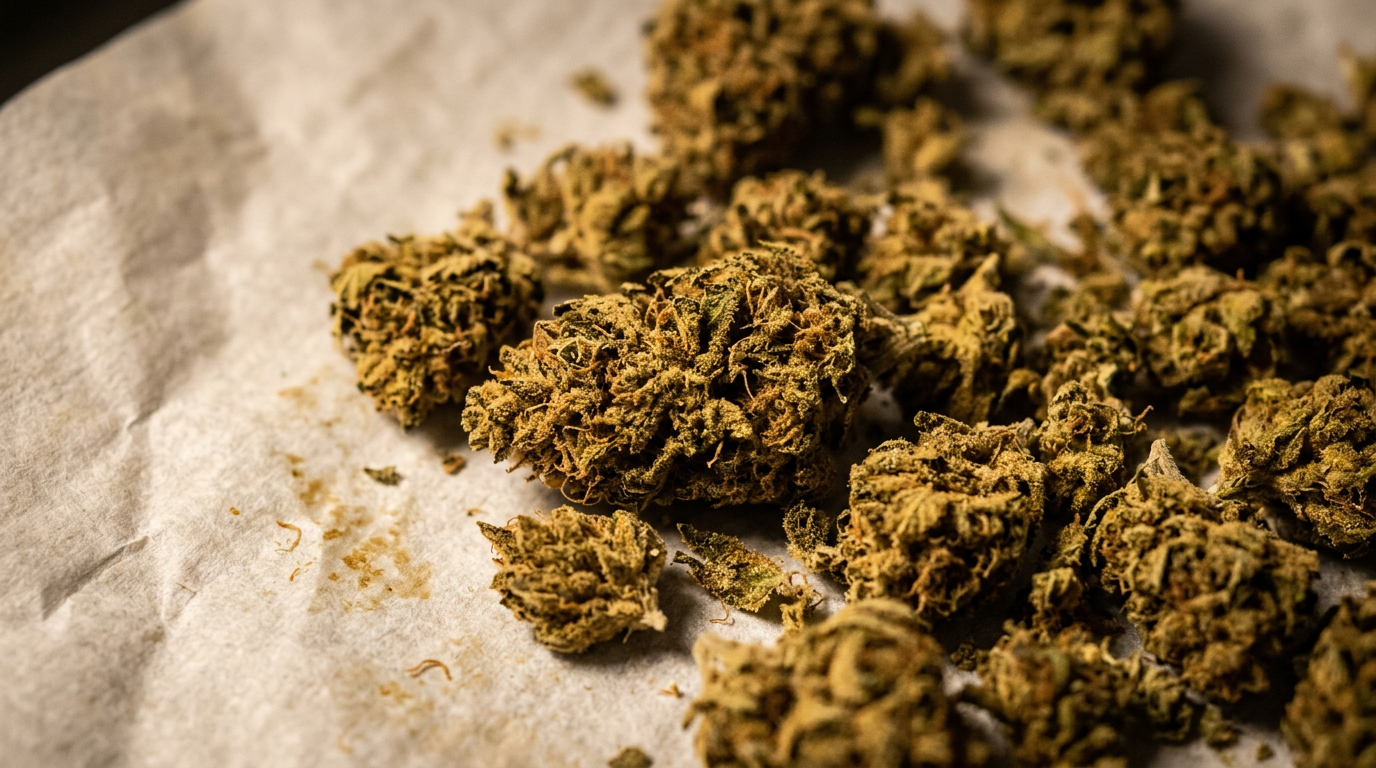 decarboxylated cannabis showing olive-brown color after heating at 240°F for cannabis topical infusion