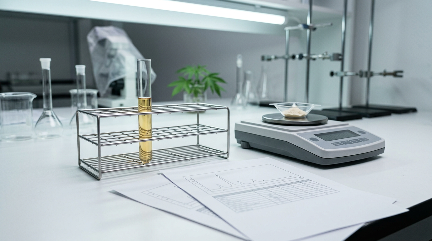 Cannabis cannabinoid testing results and laboratory analysis showing low THC and CBD content of ruderalis subspecies