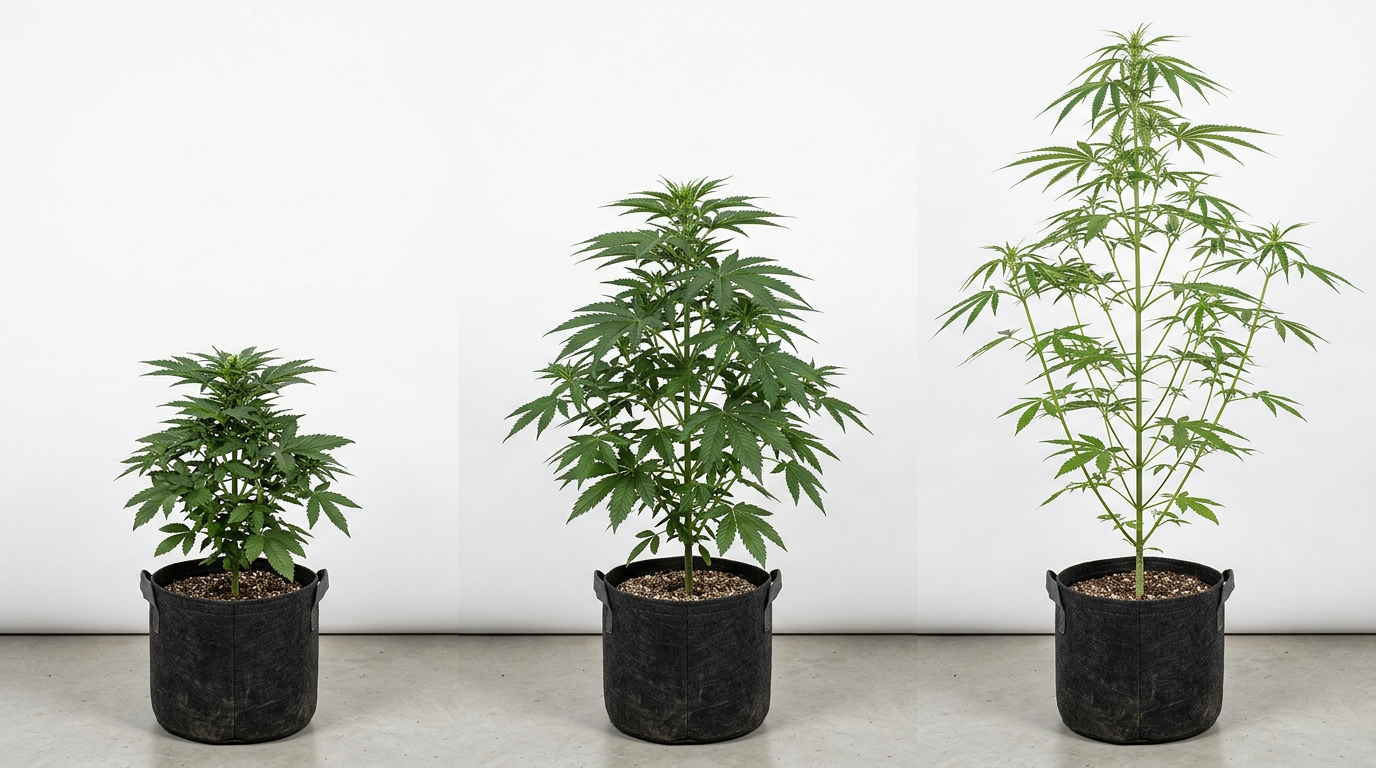 Cannabis ruderalis versus sativa versus indica plants side-by-side comparison showing height and structure differences