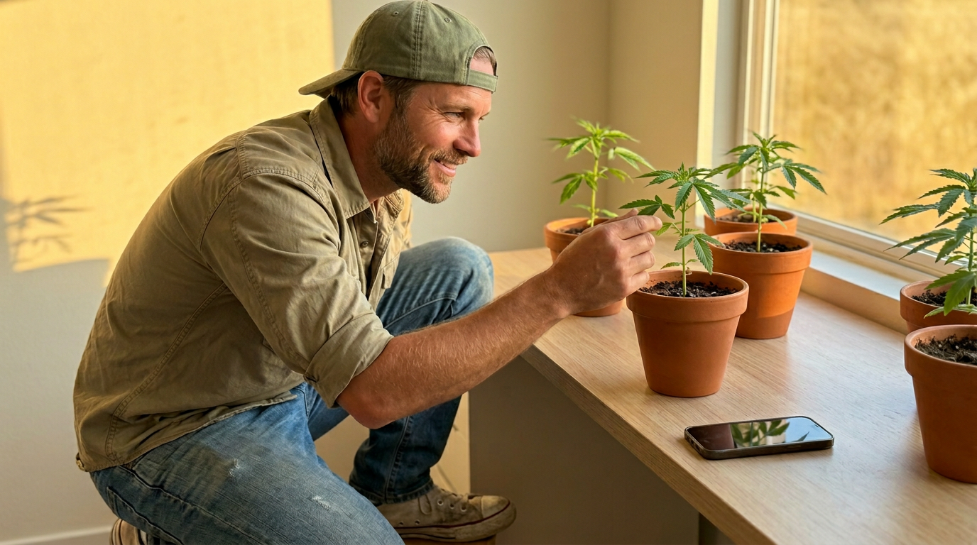 Crop King Seeds checking cannabis seedlings