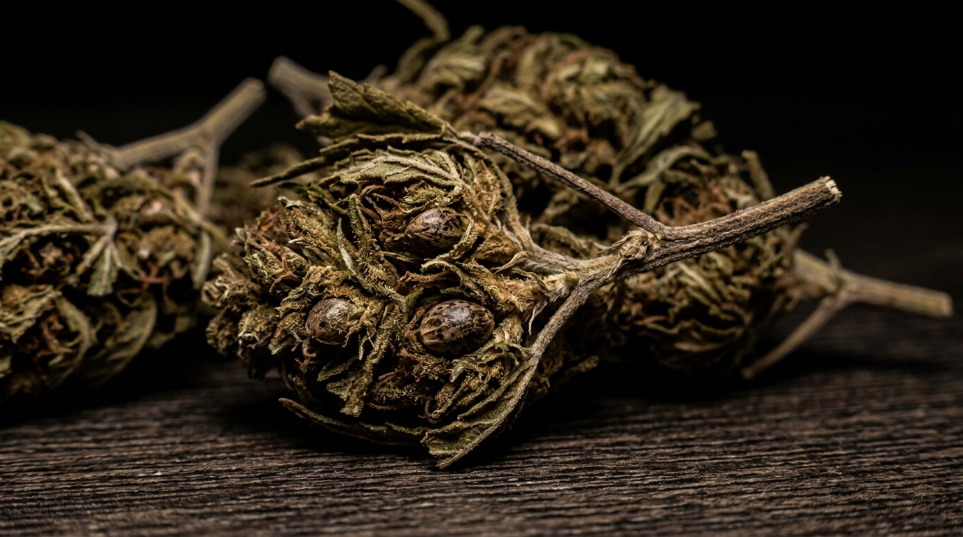 Low quality boof weed with seeds and stems visible