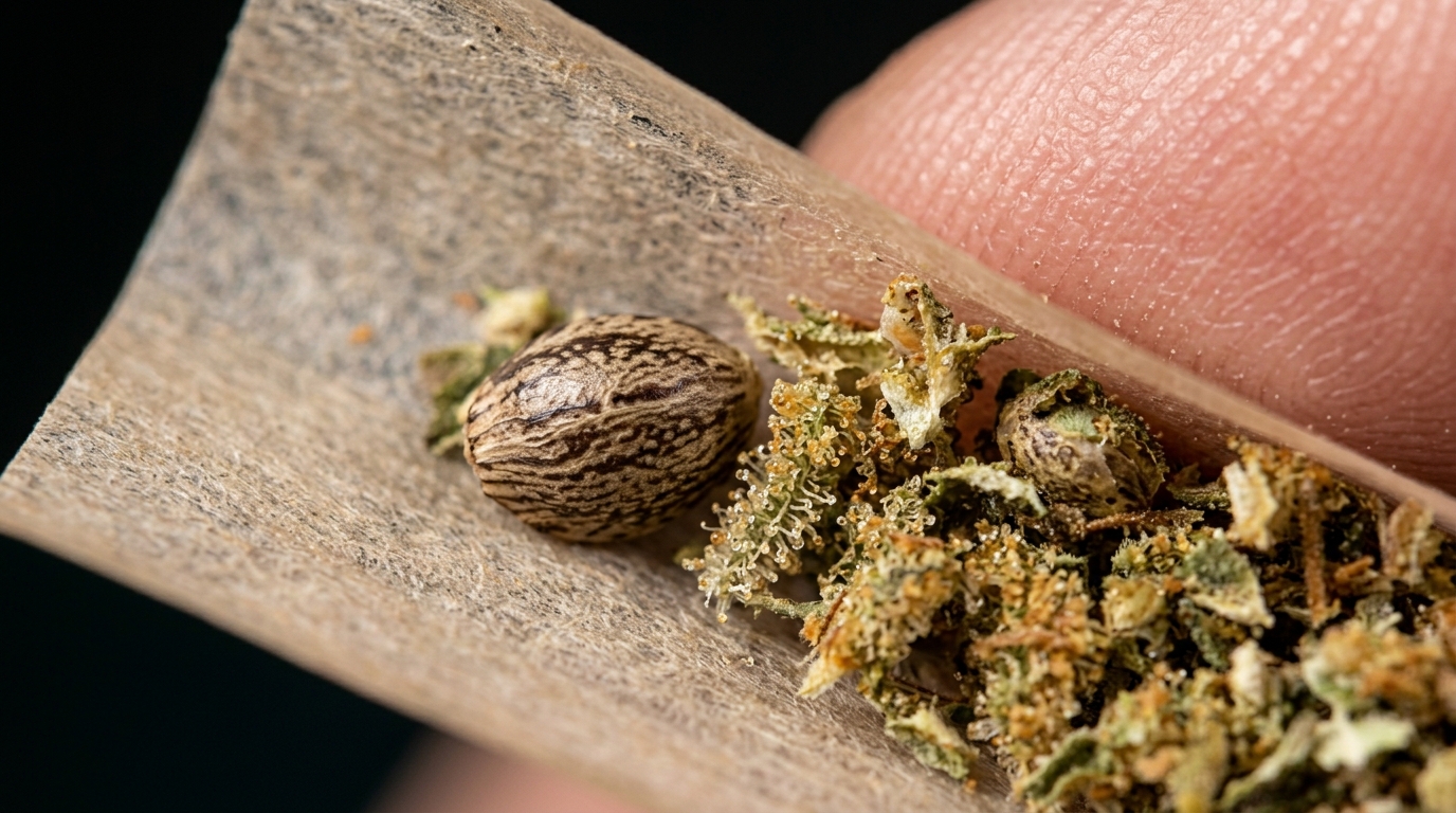 rolling a joint with shake weed on an outdoor wooden rolling tray
