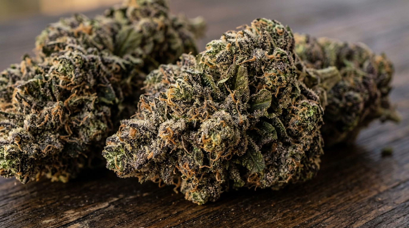 Granddaddy Purple cannabis buds macro close-up