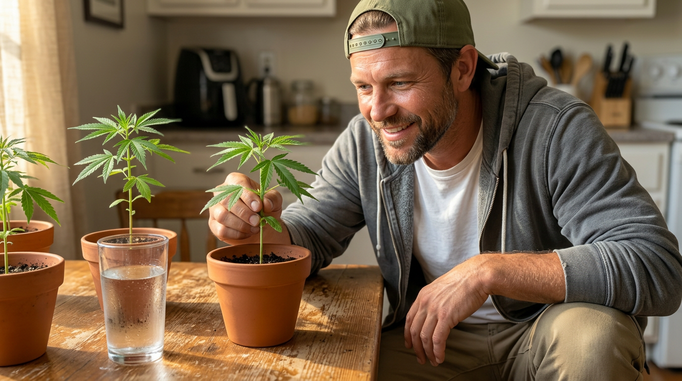 Growers Choice Seeds checking cannabis seedlings