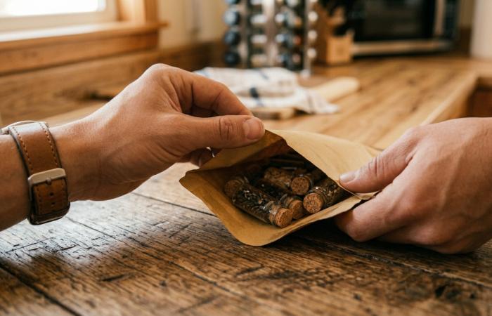 Growers Choice Seeds - Unboxing seed package on kitchen table