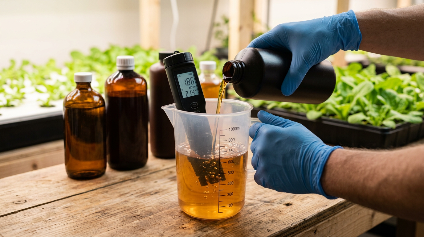Mixing hydroponic cannabis nutrients with EC meter reading