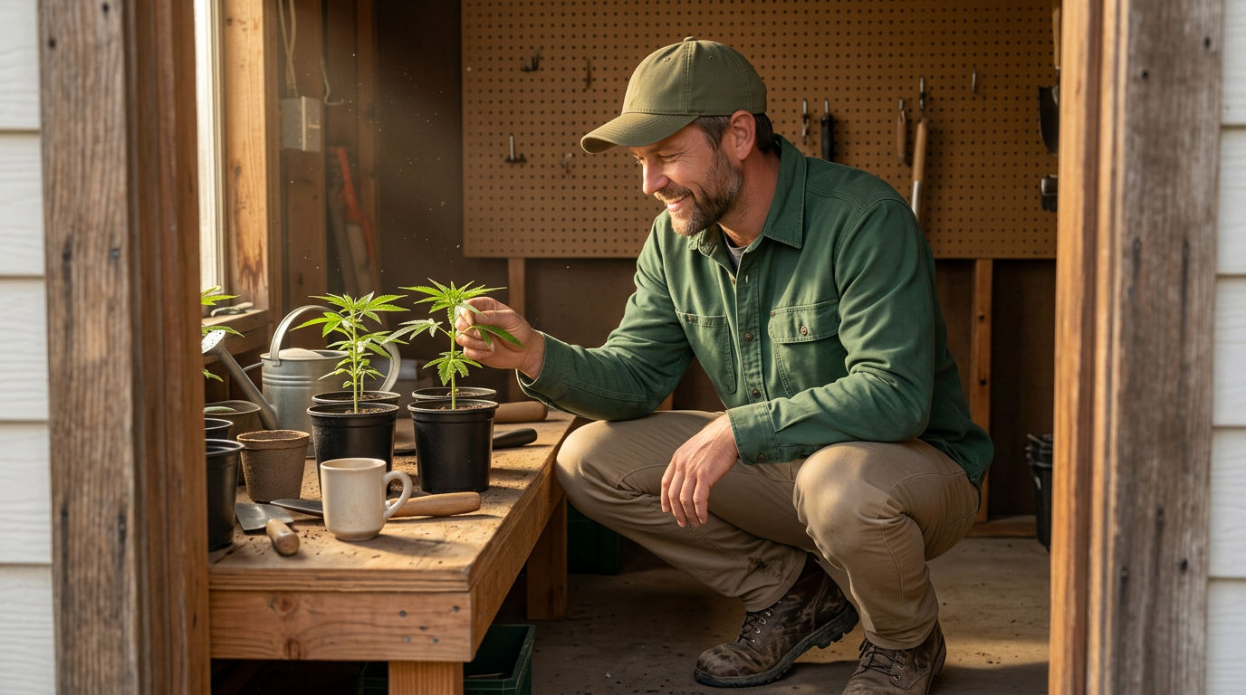 Royal Queen Seeds checking cannabis seedlings