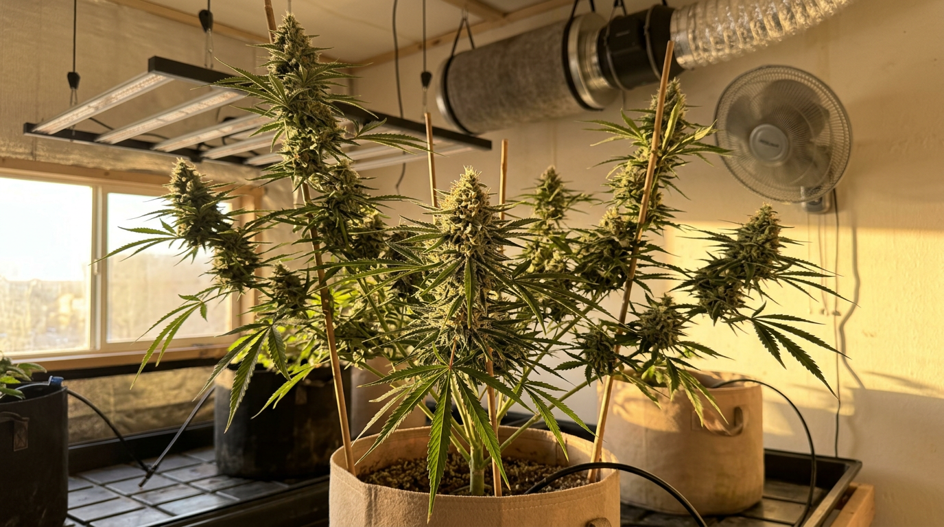 Trainwreck cannabis plant in indoor grow setup