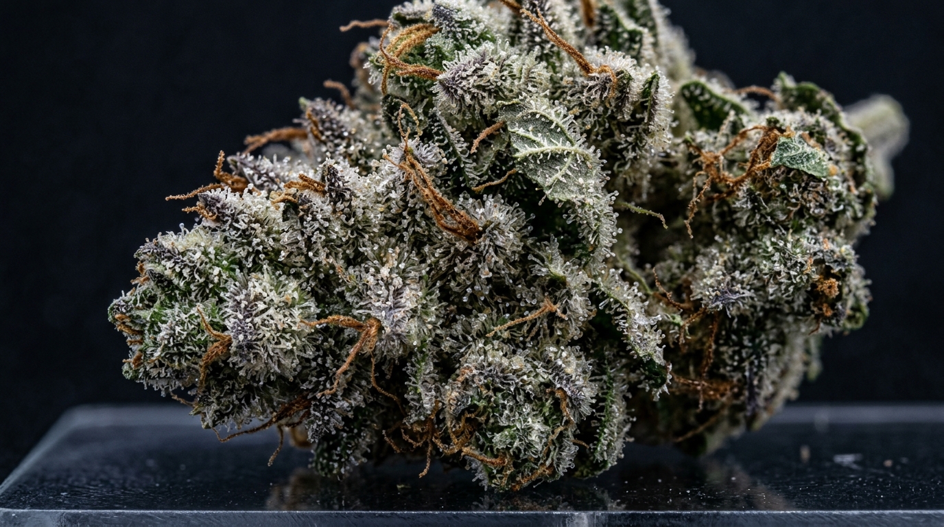 Dense trichome-covered deps weed buds grown using light deprivation technique