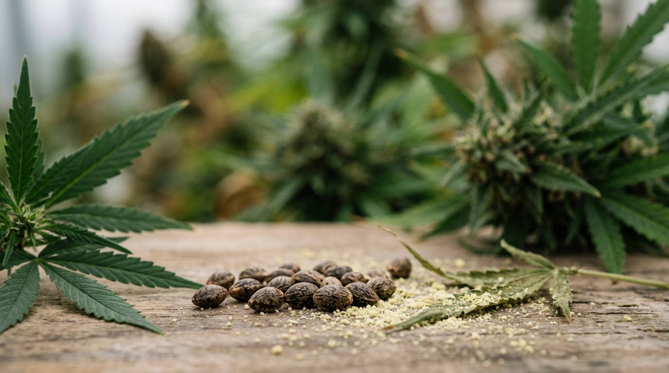 Cannabis plant pollen and seeds where trace amounts of HHC occur naturally