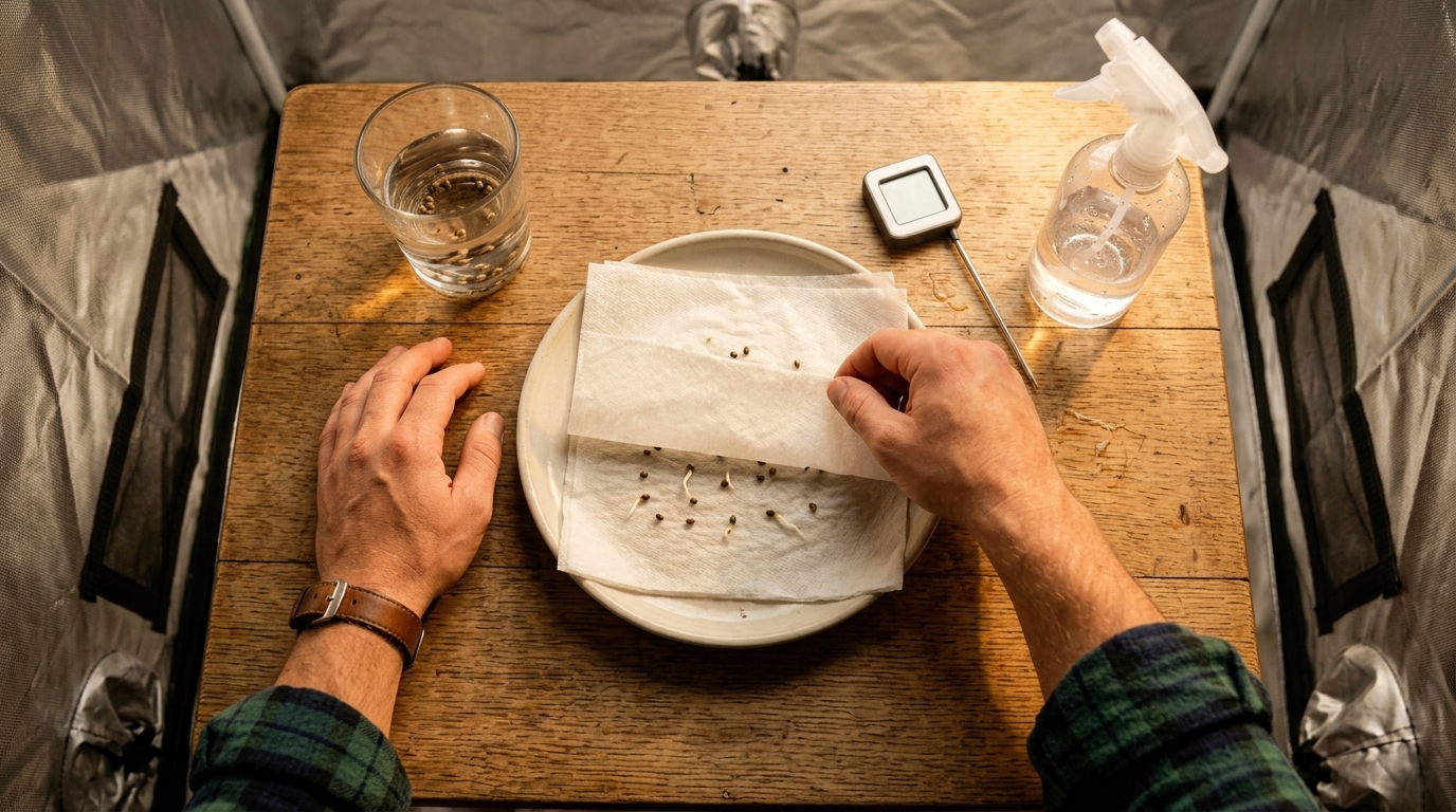 Seeds Here Now cannabis seed germination setup