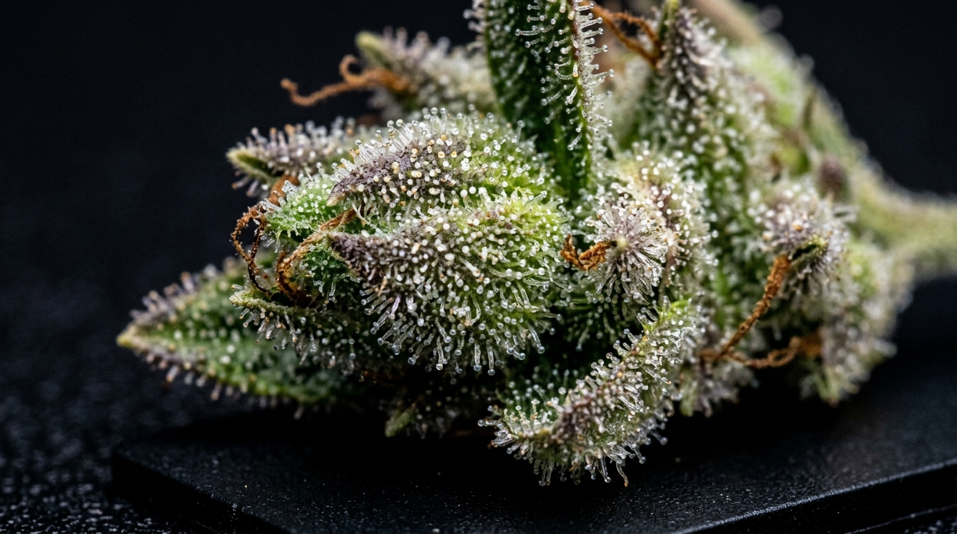 Cannabis calyx covered in trichomes during flowering stage
