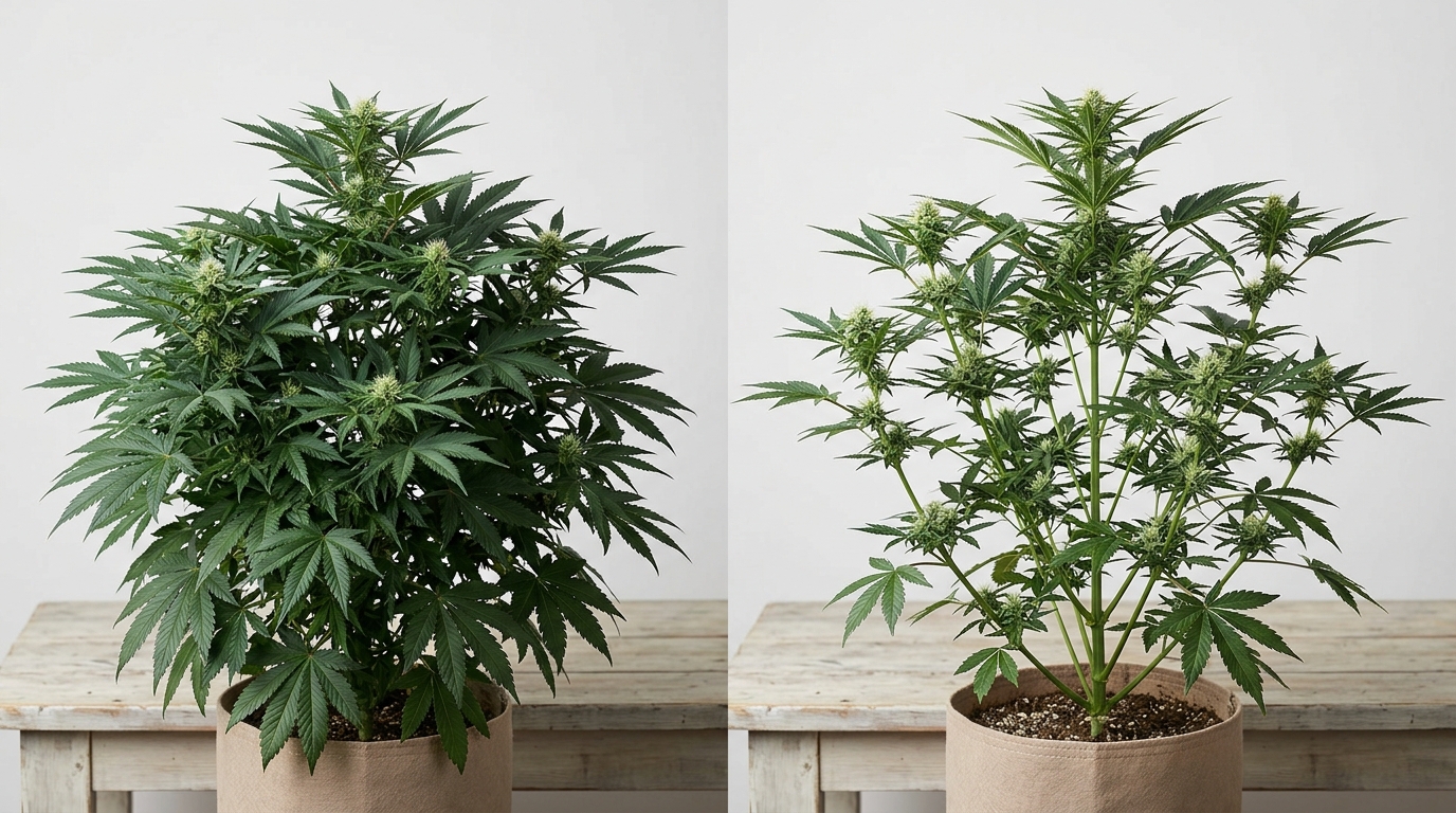 Cannabis defoliation before and after comparison at day 21 of flower